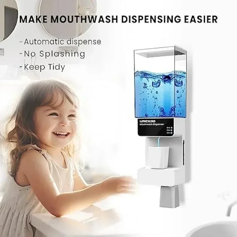 700mL Automatic Touchless Mouthwash Dispenser Wall Mounted Bathroom Mouth Wash Dispenser with Magnetic Cups for Kids Adults