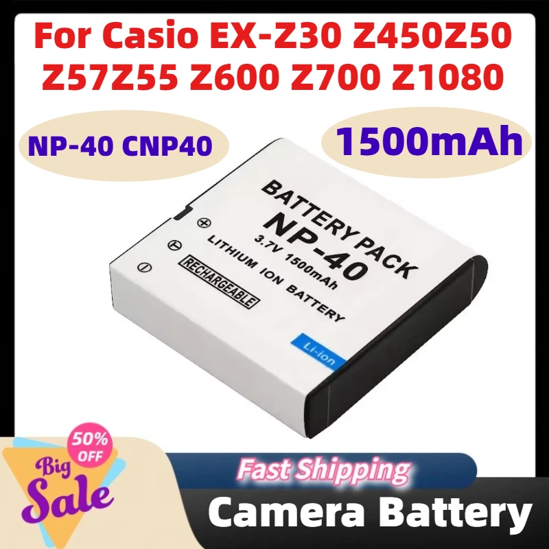 3.7V 1500mAh NP-40 CNP40 Camera Battery for Casio EX-Z30 Z450Z50 Z57Z55 Z600 Z700 Z1080 High-Quality Digital Batteries