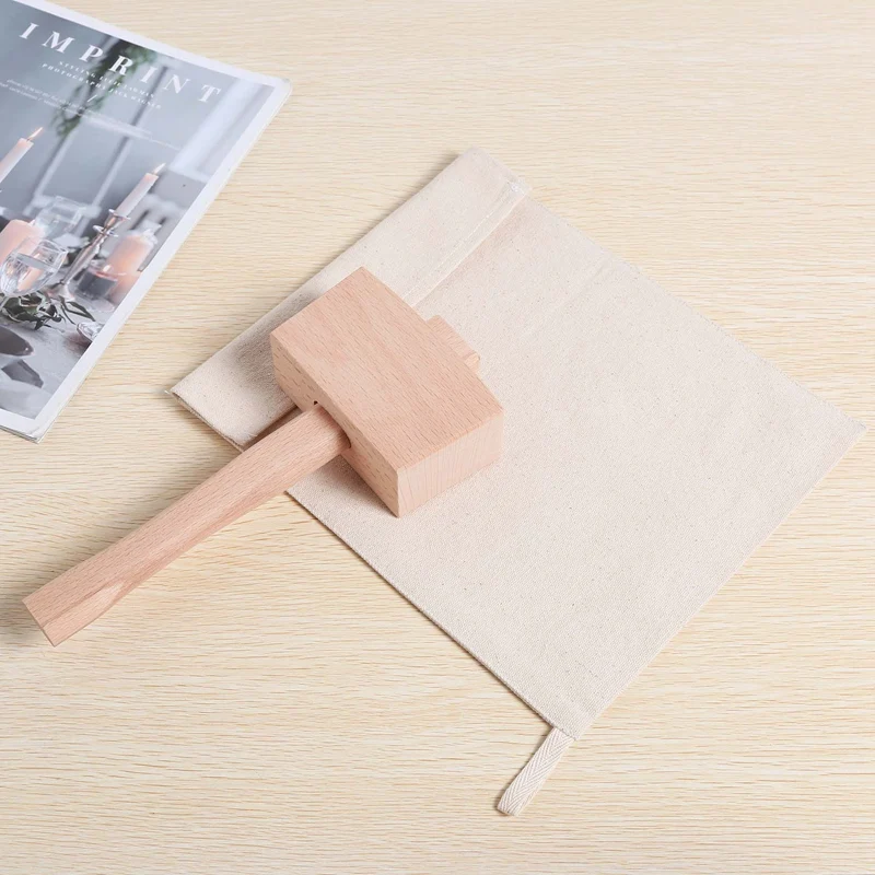 

ice bag Pack of 2 Bags and 1 Piece Ice Mallet Set-Reusable Canvas Crushed Ice Bags with Wooden Mallet for Home Bar