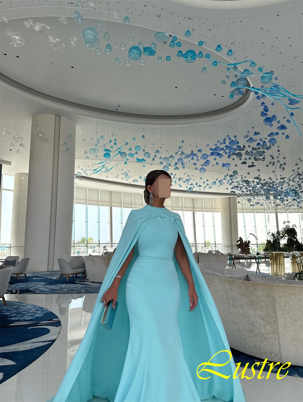 Customized Luxury Chiffon Shawl Evening Dress Exquisite High Collar Prom Dresses Modern Court Train Special Occasion Gowns