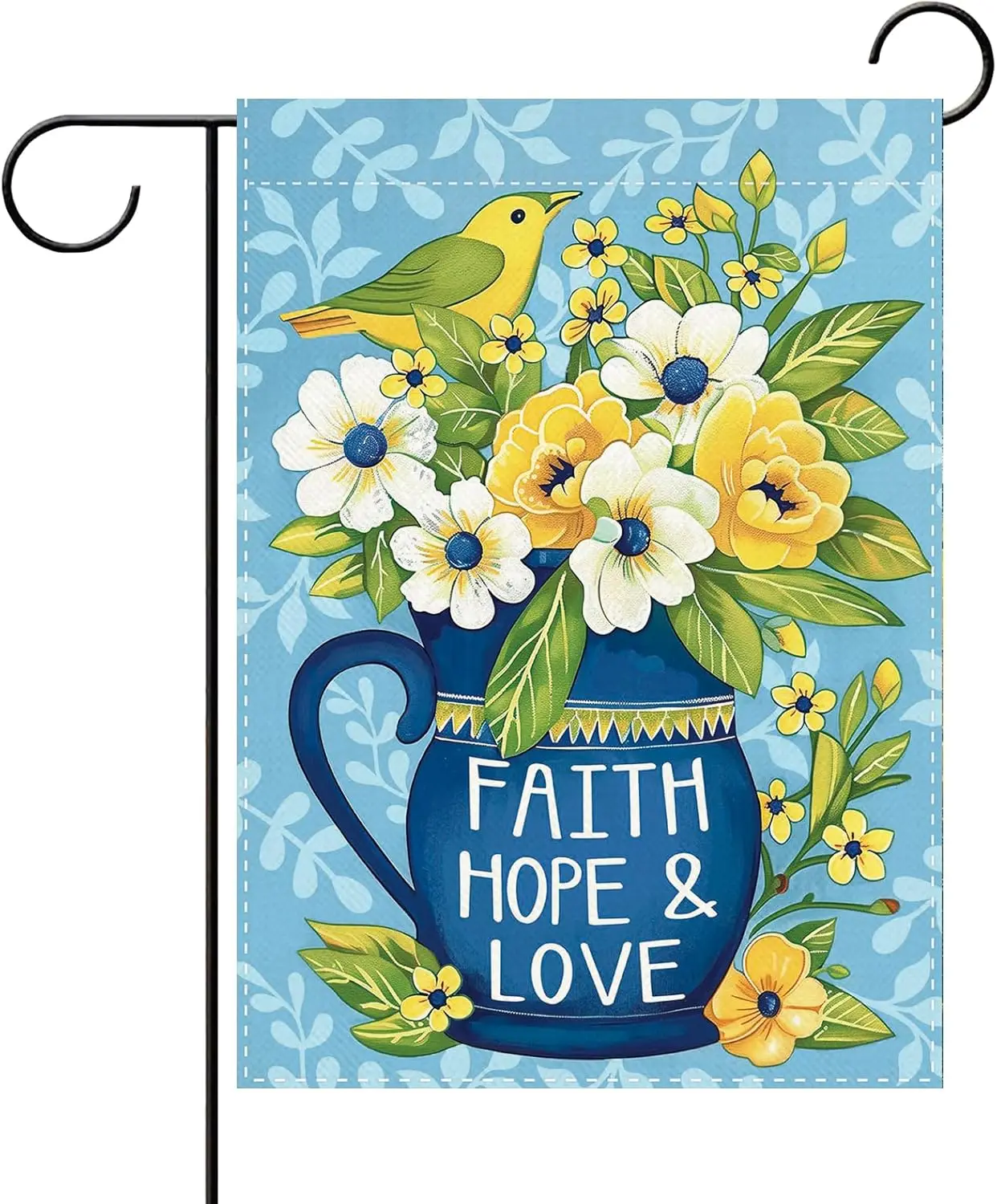 Spring Summer Faith Hope Love Floral Bird Decorative Garden Flag, Anemone Flower Vase Small Yard Outside Decorations, Farmho ZZM