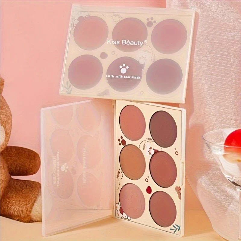 6-farbiges, schimmerndes, samtmattes Rouge-Kontur-Highlighter-Duo-Set mit Make-up-Pinsel für Make-up-Kosmetik