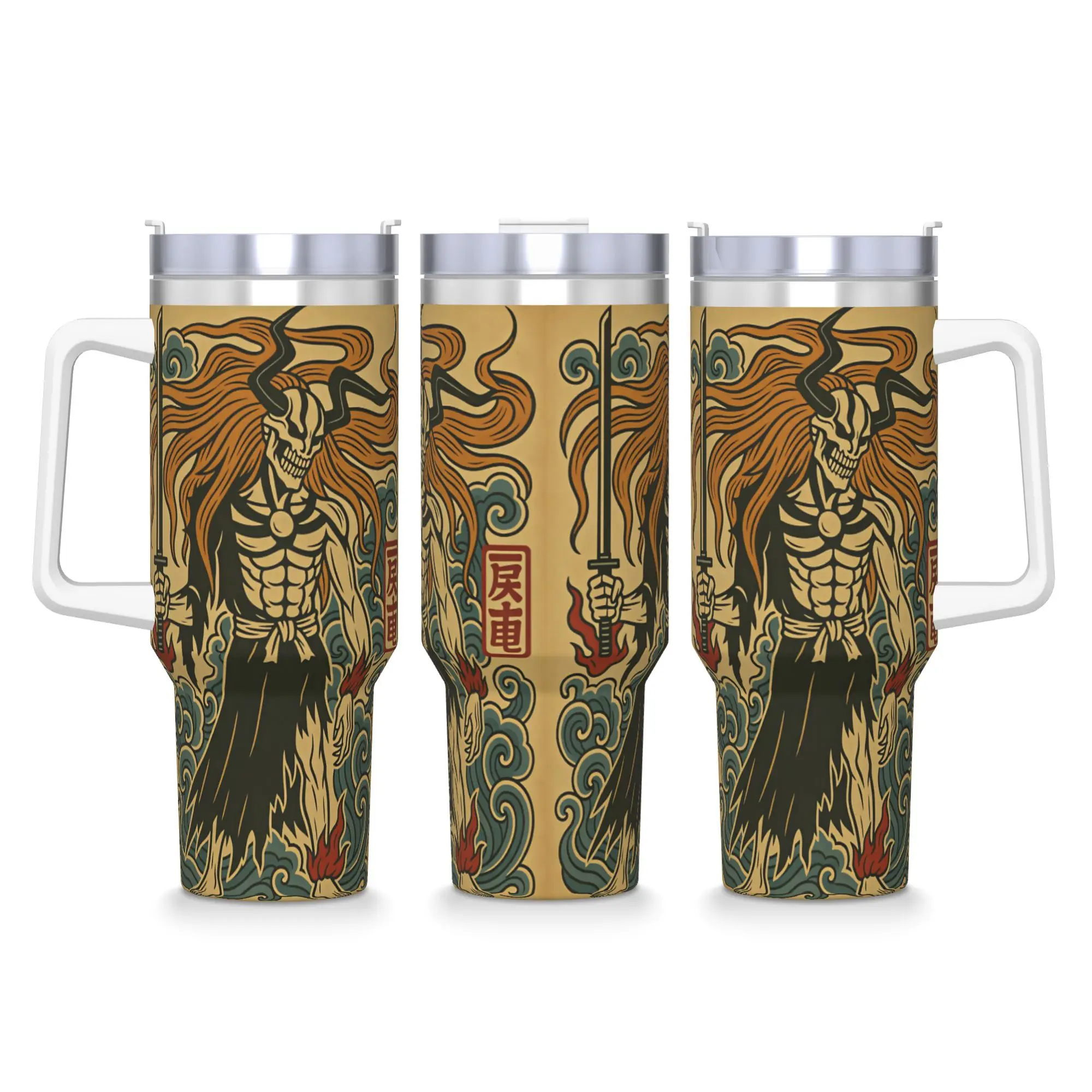 Bleach Kurosaki Ichigo Anime Cartoon Stainless Steel Tumbler Thermal Cups With Straws and Lid 40oz Car Mugs Drinks Water Bottle