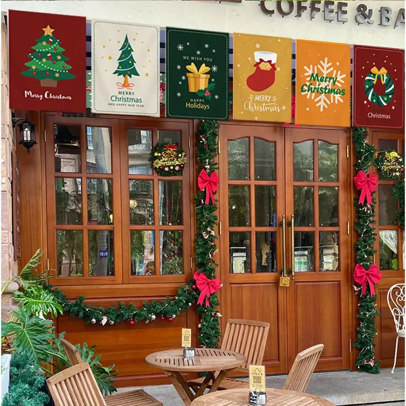 VIKAMA Xmas Holiday Wall Hanging Banner Festive Square Flag Decor for Cafe Store Front Window Home Christmas Party Ornament