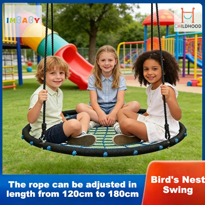 IMBABY 100cm Round Net Nest Swing for Kids | Outdoor Hanging Chair for Backyard & Garden | Heavy-Duty Tree Swing for Children