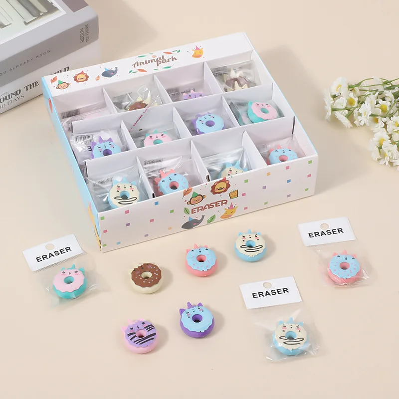 12Pcs Wholesale Donut Eraser Creative Cartoon Modeling Unicorn Eraser, Student Stationery