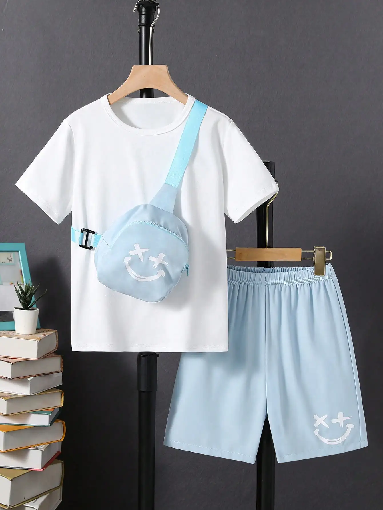 Boys Summer Suit New 7-14 Year Old Children Summer Thin Short Sleeve + Top Handsome Street Trend Two Pieces