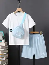 Boys Summer Suit New 7-14 Year Old Children Summer Thin Short Sleeve + Top Handsome Street Trend Two Pieces