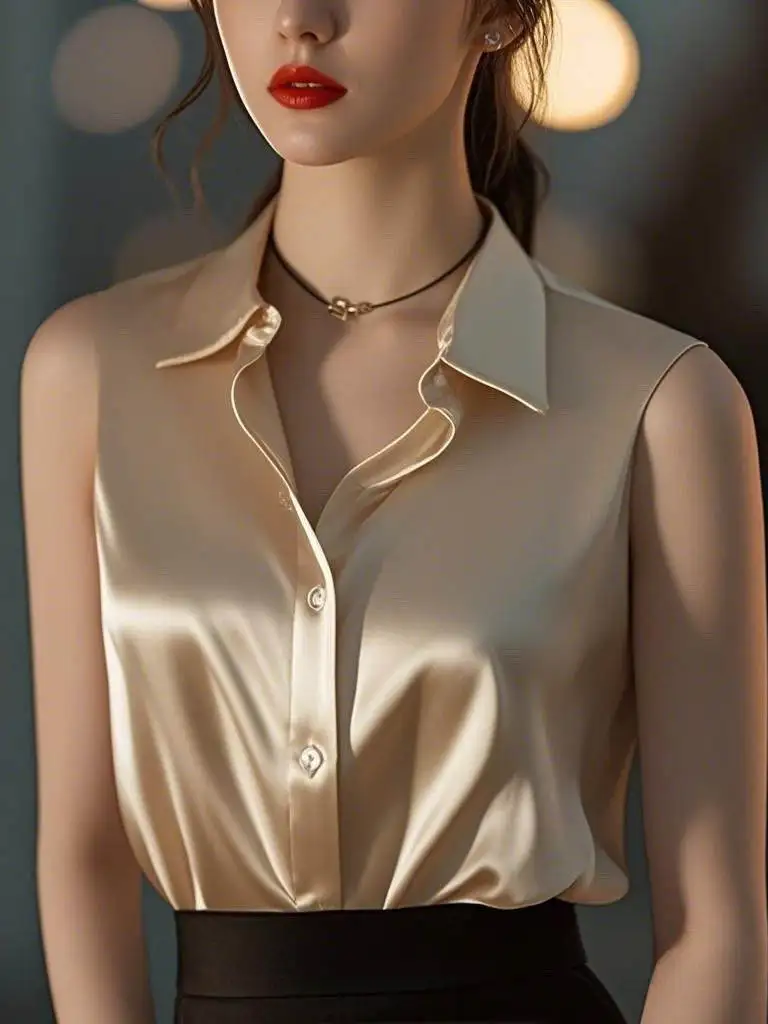 

Silk irts Women's Summer Svel Career Chiffon Top Design Sensation Small High-End Blouse Korean Sle Loose Fit