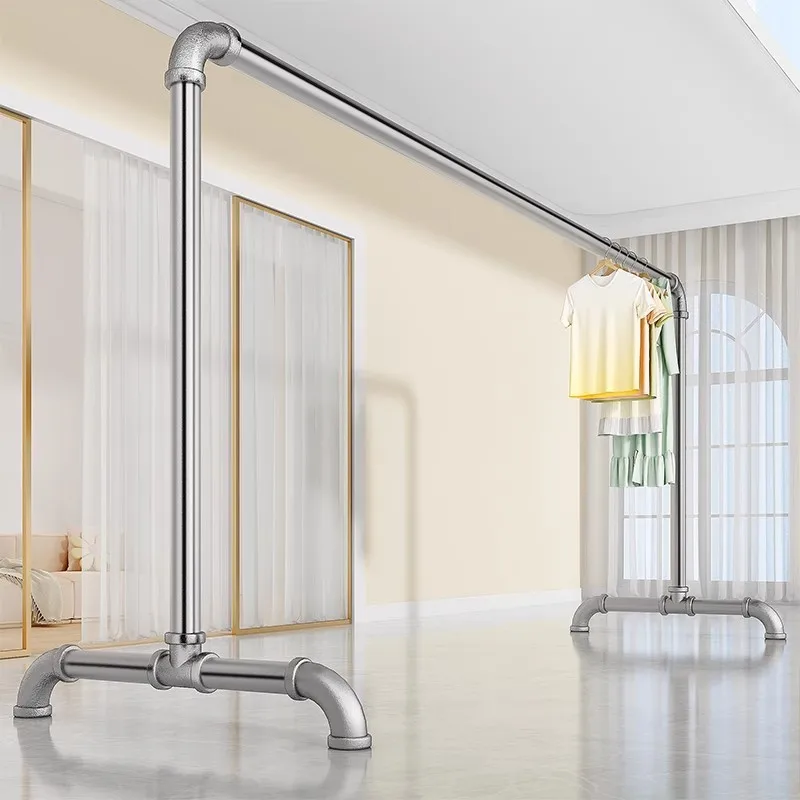 

Steel Pipe Clothes Rack Double Rod Mobile Hanger Stand for Bedroom Outdoor Balcony Durable Bearing