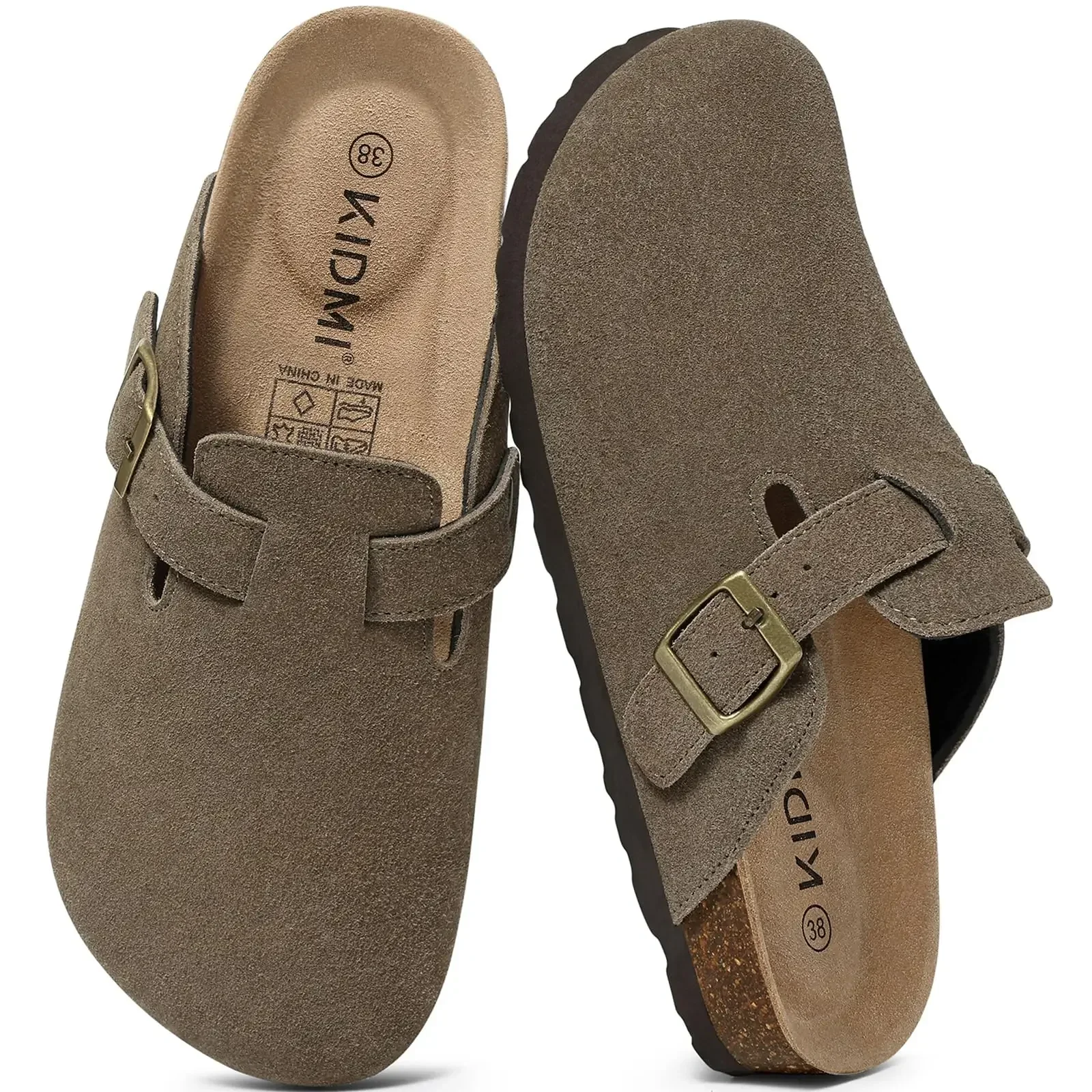 Shevalues Anti-slip Unisex Potato Shoes With Adjustable Buckle Cork Footbed Mules Vegan Suede Women's Clogs With Arch Support