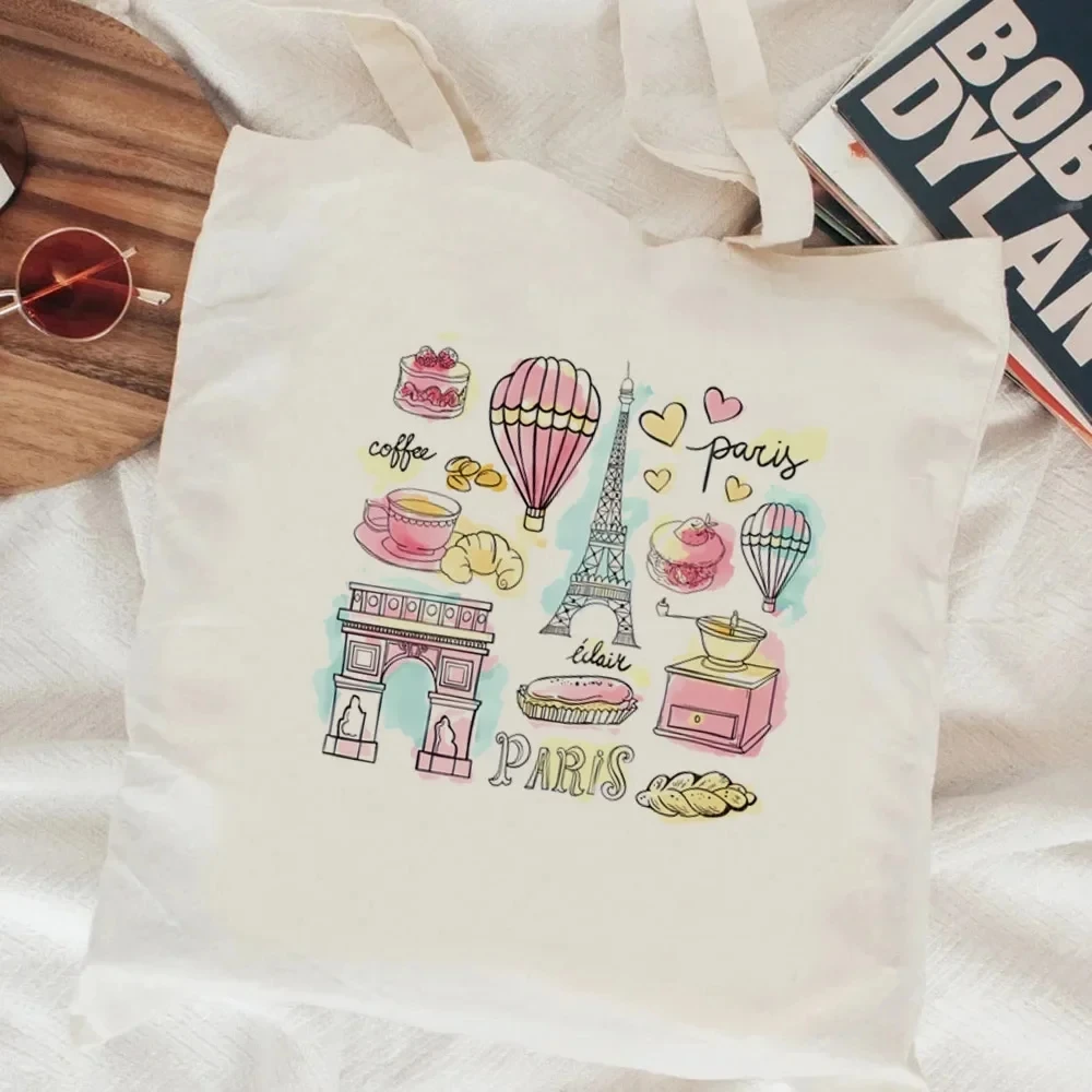 Paris Shopping Bag Shopper Grocery Recycle Bag Bolsa Tote Shopper Boolschappentas Cloth Tissu Home Decoration
