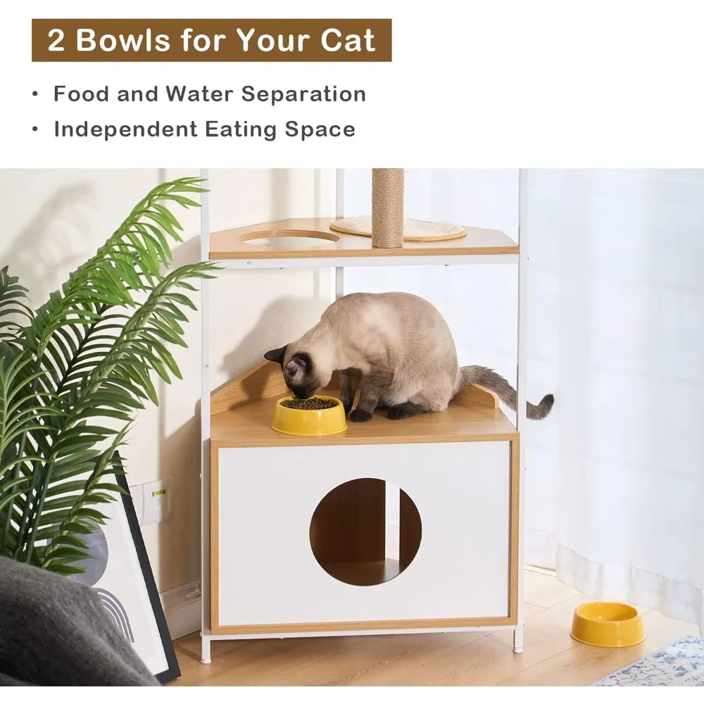 برج القطط الزاوية من soges، شجرة القطط مع عمود خدش، شقة القطط مع محطة تغذية ومنصات التسلق، أثاث الحيوانات الأليفة لـ