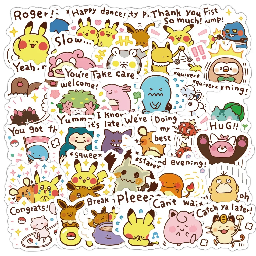 40pcs Pokemon Pikachu Stickers Cute Cartoon Japanese Cartoon Waterproof Stickers