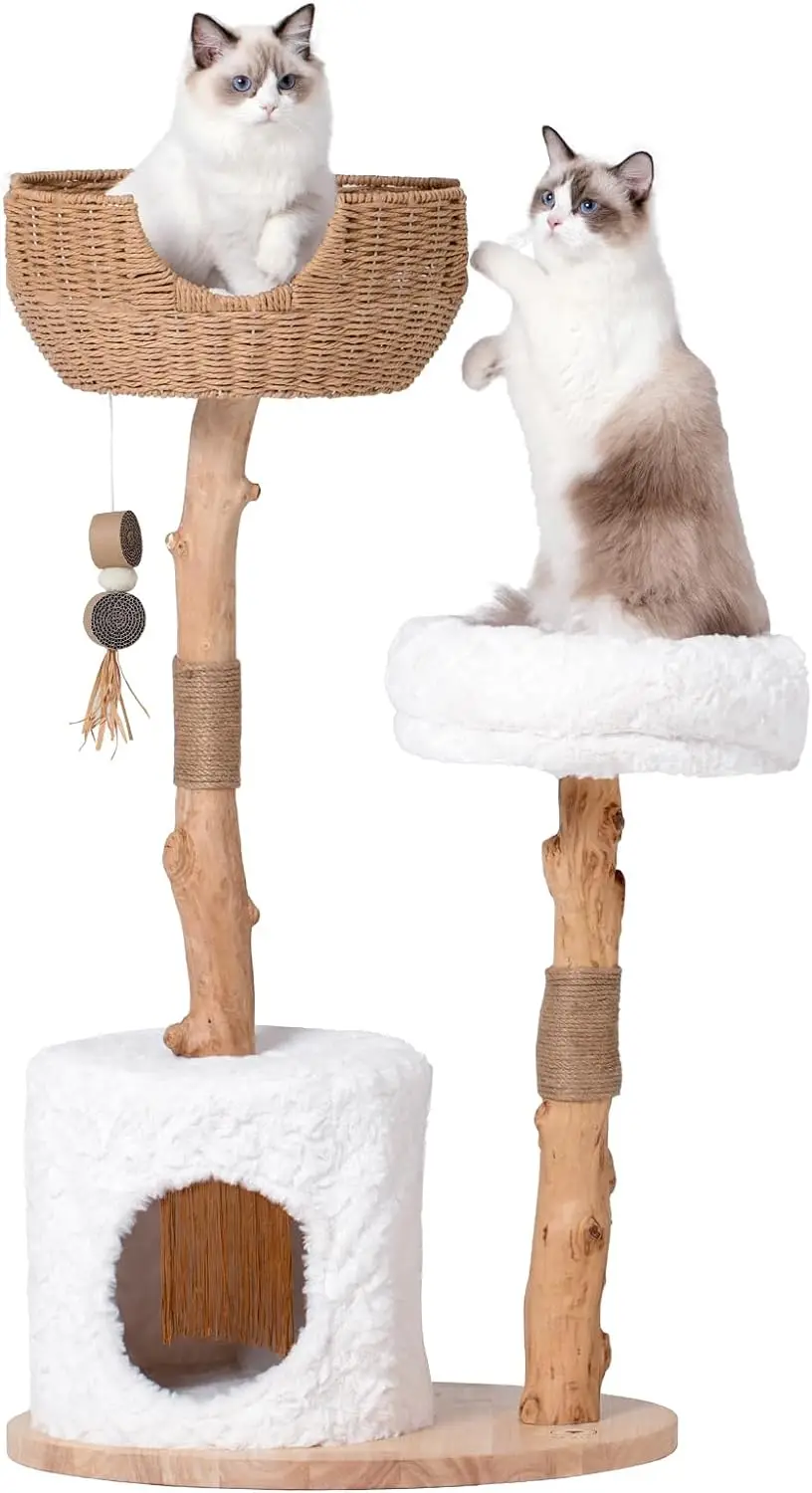 

Cat Tree Tower with Two Real Branches, 44 INCH Wood Modern Cat Tower