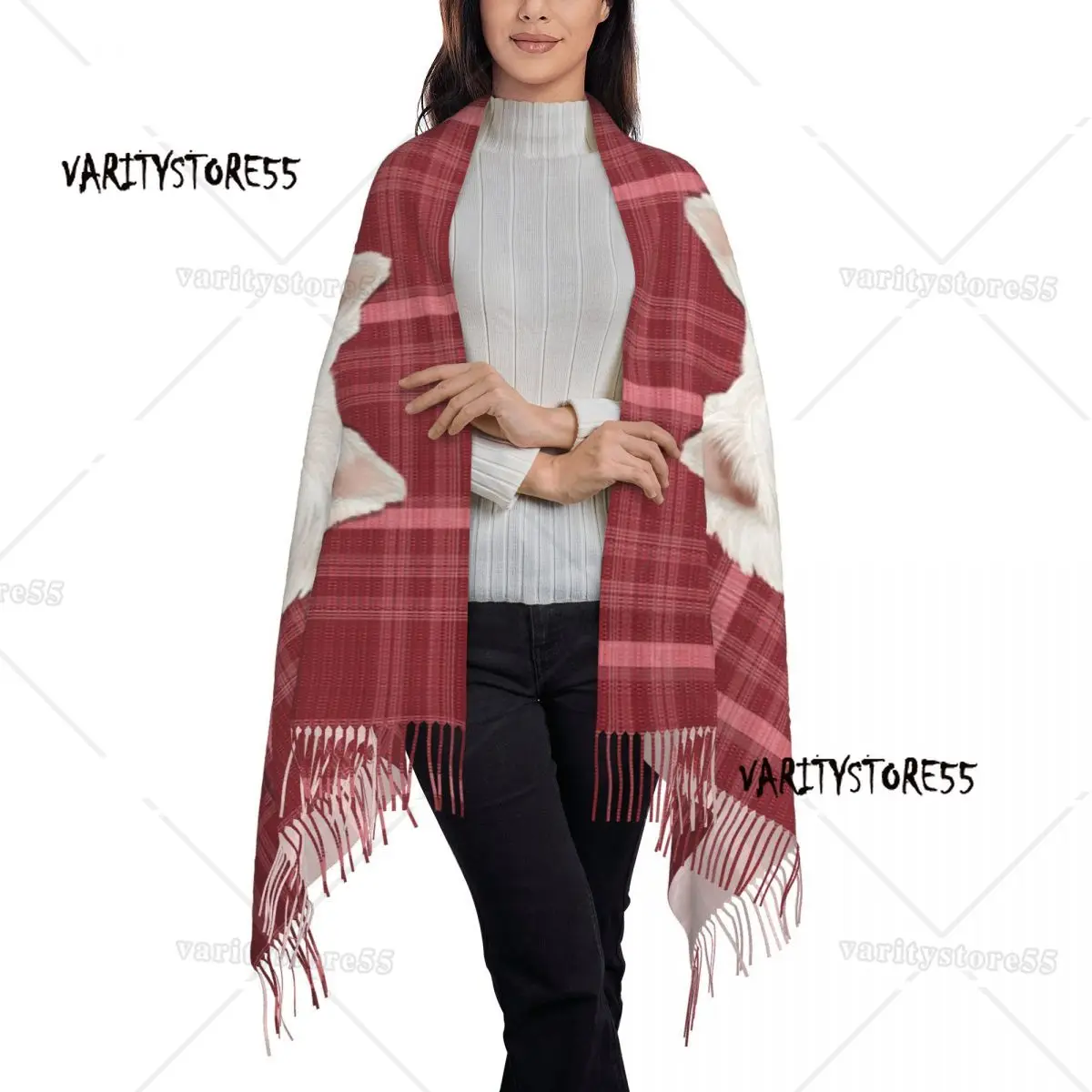 Luxury West Highland White Terrier Dog Tassel Scarf Women Winter Warm Shawls Wraps Ladies Westie Scarves