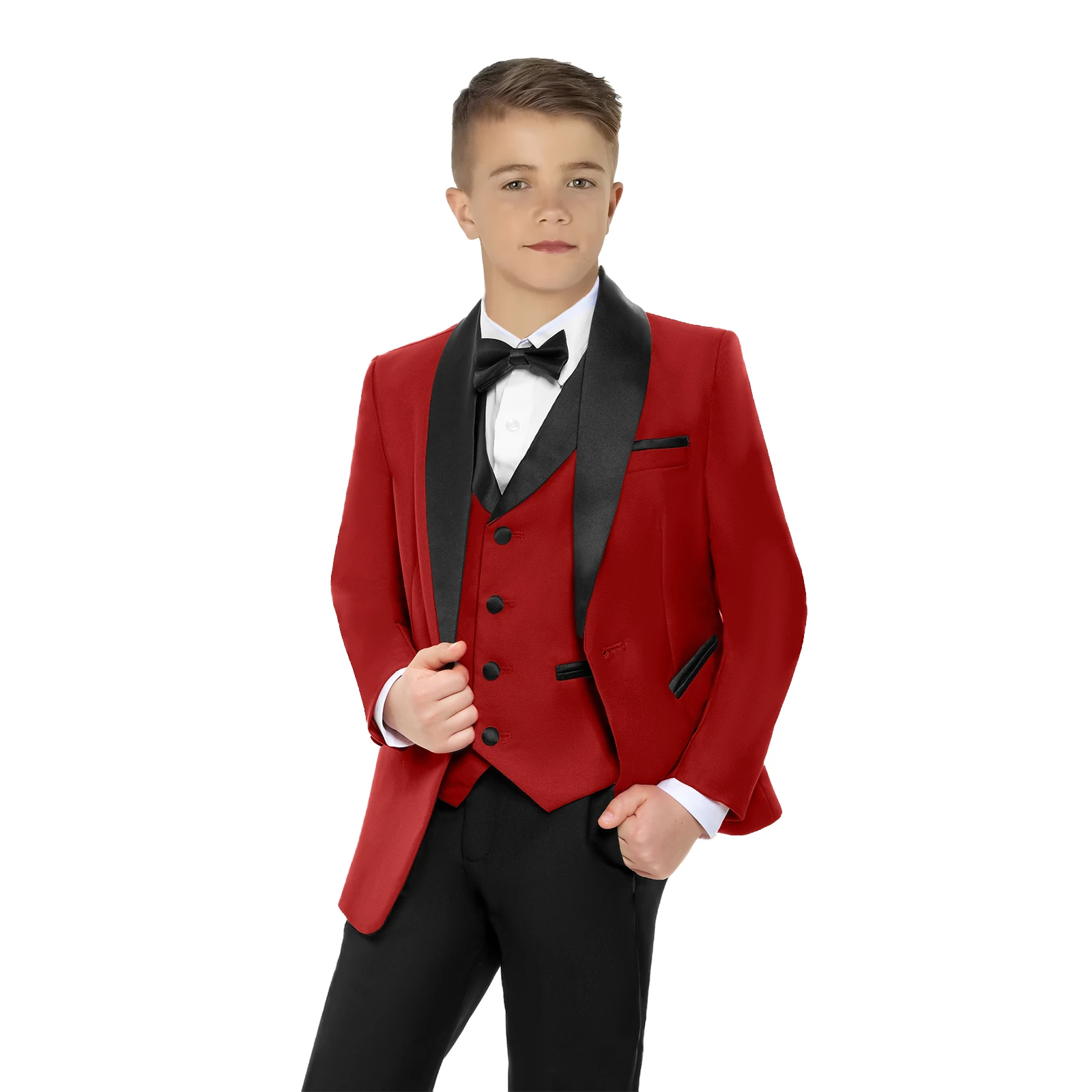 White Formal Blazer Suit Set 3 to 14 Years Regular Fit Blazer Set Including Jacket Vest Pants Bow-tie Solid Kids Tuxedo