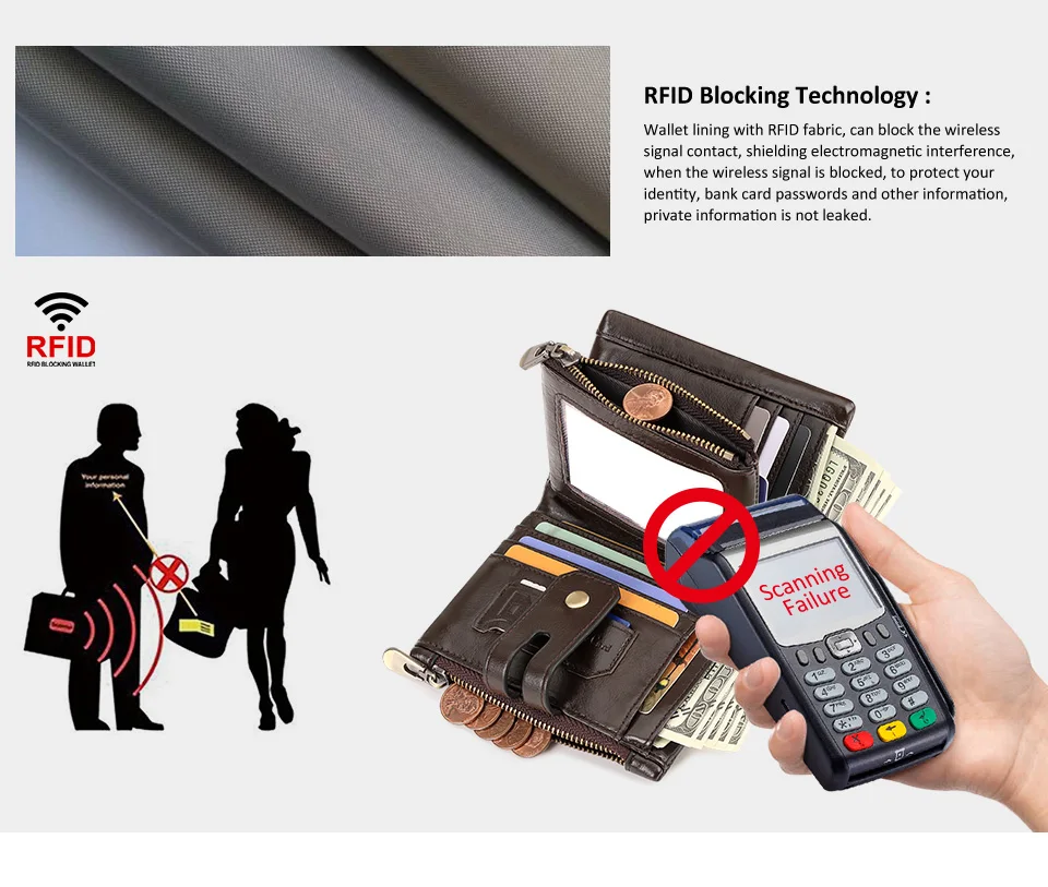 HUMERPAUL Echtleder-Geldbörse aus Rindsleder für Herren, Kurze Kartenhalterung mit Doppelreißverschluss, Münzfach und RFID-Schutz – Detail 3
