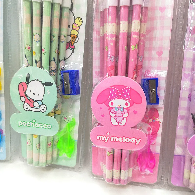 24/48pcs Sanrio Wooden Pencils With Eraser Kawaii My Melody Kuromi Cinnamoroll Pencils Kids Stationery School Supplies Wholesale