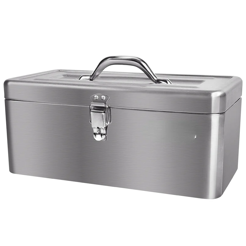 Stainless Steel Toolbox Thickened Metal Suitcase Storage Box Hardware Repair Tool Box Double Layer