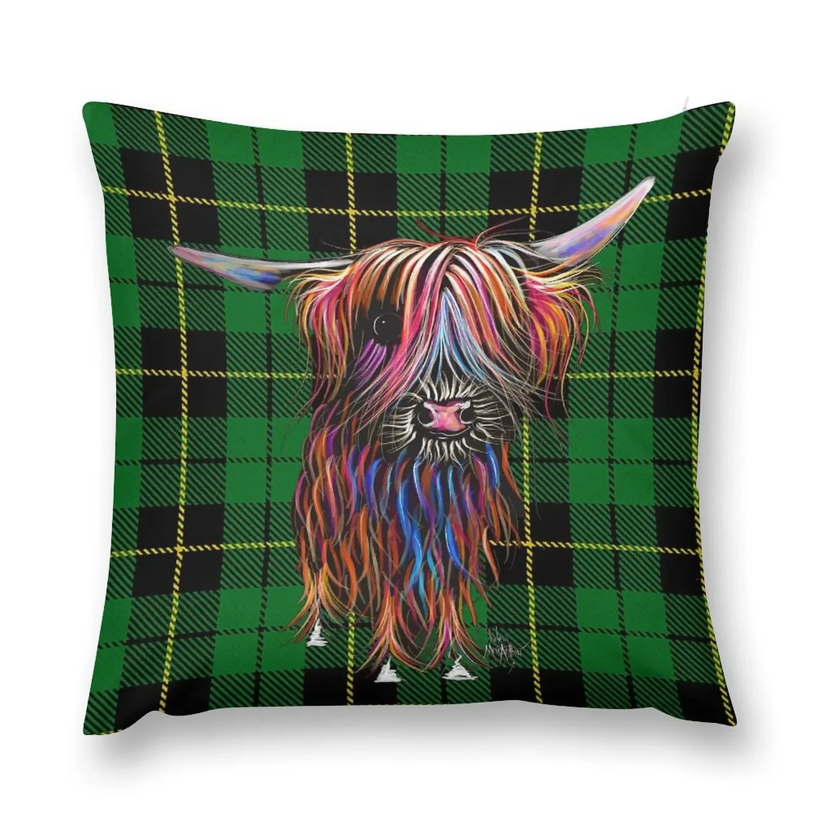 SCoTTiSH HiGHLaND CoW ' TaRTaN CoCo G ' by SHiRLeY MacARTHuR Throw Pillow Ornamental Pillow Sitting Cushion pillow