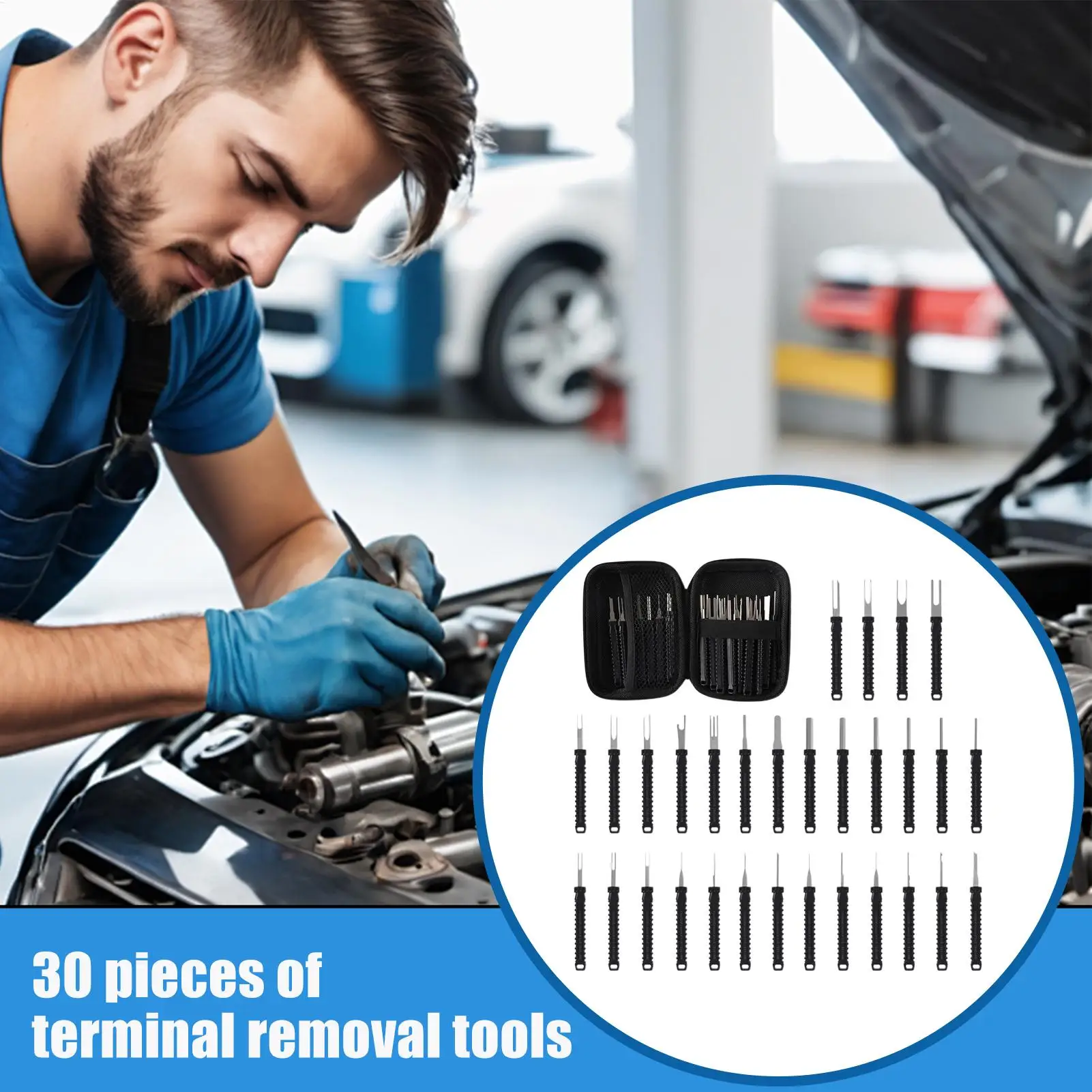 Terminal Pin Removal Tool Kit 30 Pieces Black Heavy Duty Remover Automotive Depinning Tool Kit For Automotive Vehicles Engine