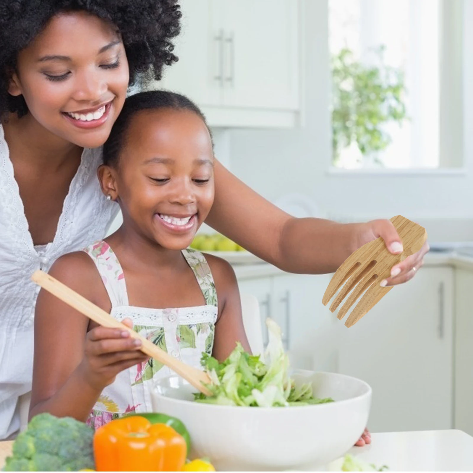 

Bamboo Salad Mixer Kitchen Tools Long Lasting Smooth Edges Creative Design Wooden Server Claws Salad Spork