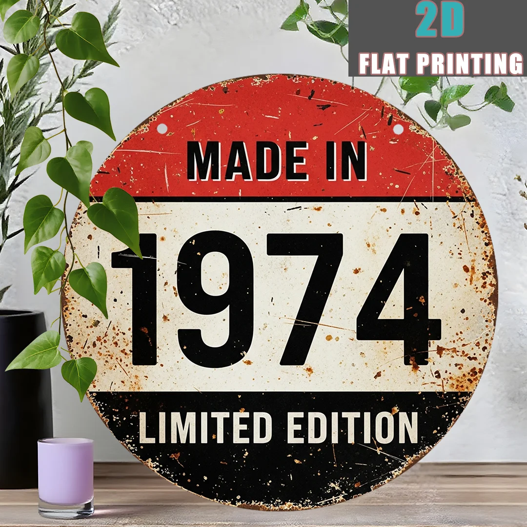 2D Flat, 1pc 1974 Vintage Wall-Mounted Sign - Mid-70s Themed Collectible Plaque with 2D High-Resolution Print, Durable Artificia