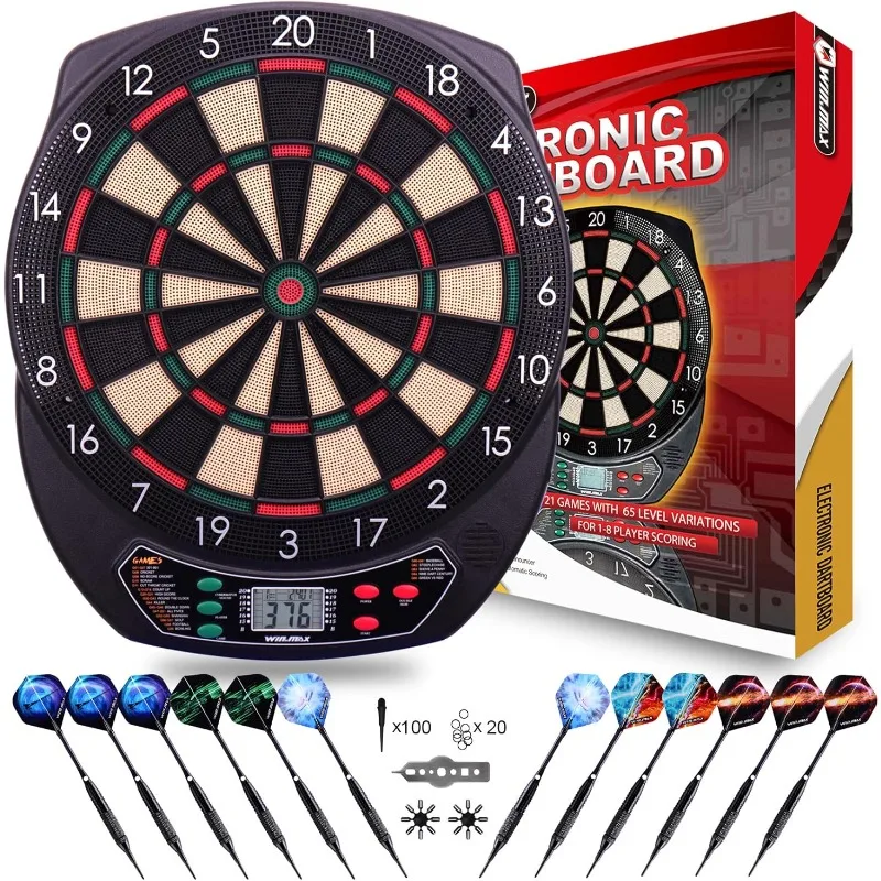 

Electronic Dart Board Soft Tip Dartboard Set LCD Display with 12 Darts 100 Tips Power Adapter