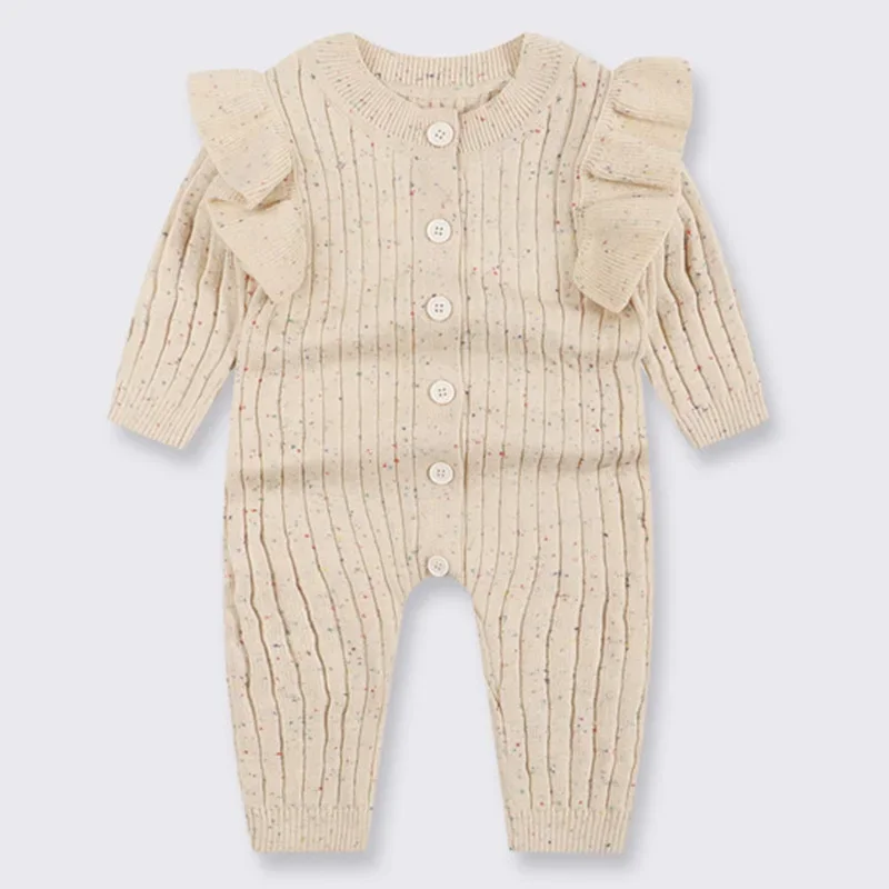 0-24M Winter Fall Baby Romper Baby Newborn Infant Baby Boy Girl Knit Clothes Warm Long Sleeve Ruffle Jumpsuit Soft Kint Clothing