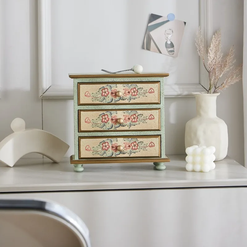 American retro rose flower drawer storage cabinet desktop locker home finishing jewelry box