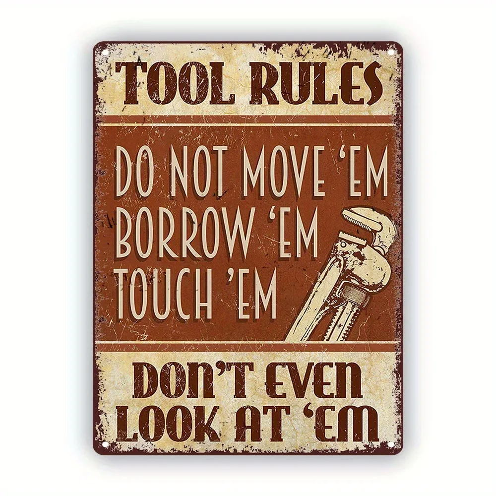 

Vintage Metal Tool Rules Sign - For Home Decor Enthusiasts & DIY Lovers - Great Gift for Men & Garage Decor 12x8inch 20x30cm