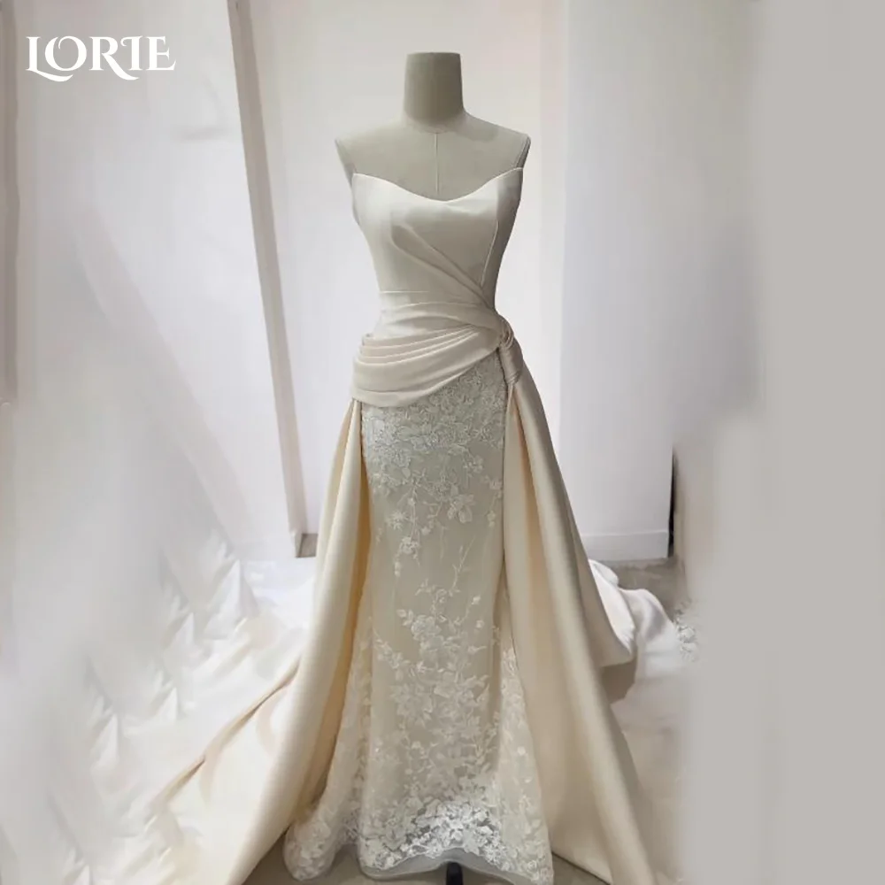 

LORIE Lace Vintage Wedding Dresses Applique Detachable Strapless Bobycon Backless Mermaid Bridal Gown Customized Party Dresses