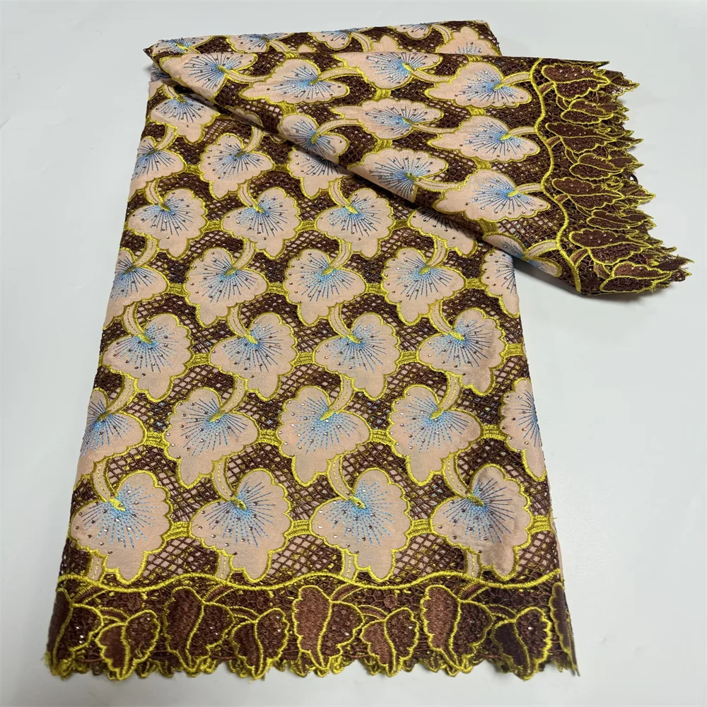 

Nigerian Lace Fabric Guipure Cord Lace Fabric 2024 Latest African Guipure Embroidery Lace Fabric with Stones for Women Wedding