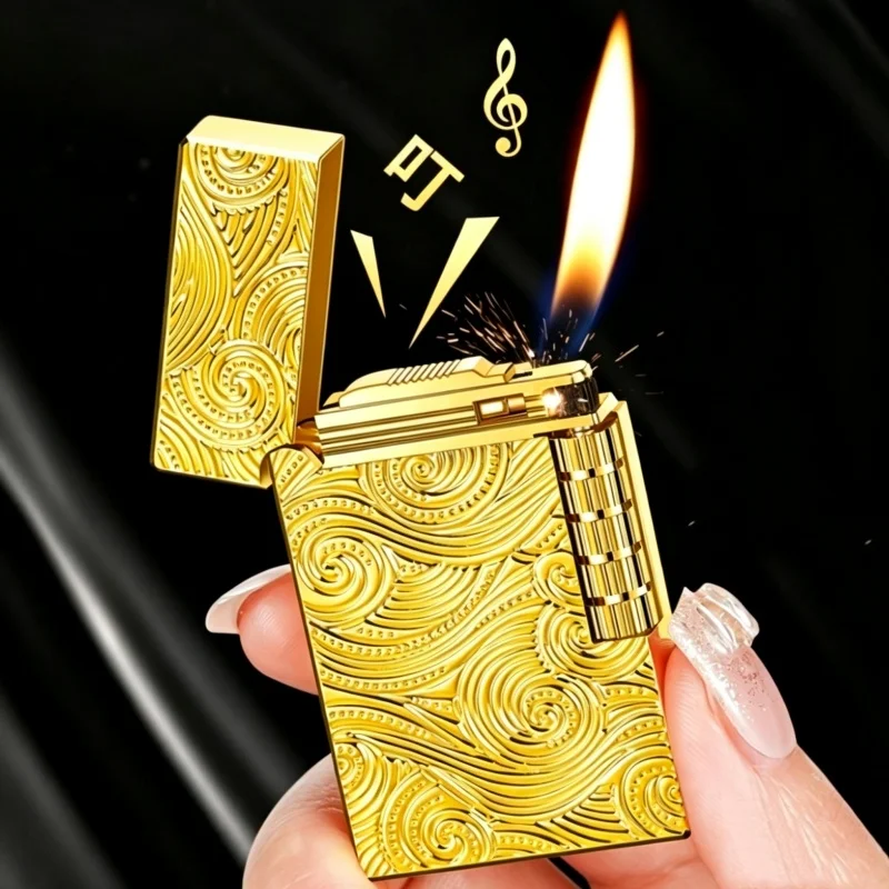 Classic Crisp Sound Side-Slide Flint Wheel Lighter Metal Butane Gas Lighters Premium Men's Gift Unique Cool Advanced Smoke Tool