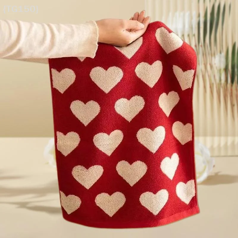 【F2-TG150】Heart Red Soft Cotton Face Bath Towels - Absorbent Shower Towel for Bathroom Adults Couple Wedding Valentine's Day Gi