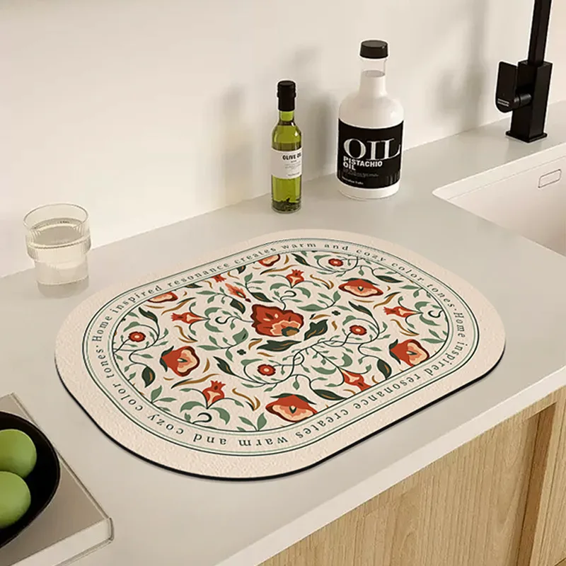 Coffee Bar Mat Coffee Maker Mat Dish Drying Mat with Waterproof Rubber Backing Super Absorbent Rug
