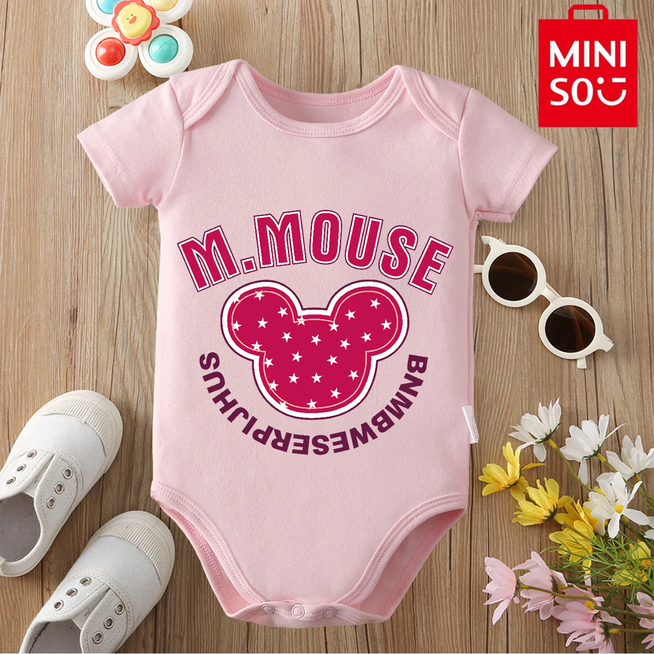 

MINISO&Disney Mickey Mouse Print 100% Cotton Baby Clothe Baby Onesie Bodysuit for 0 To 12 Months Newborn