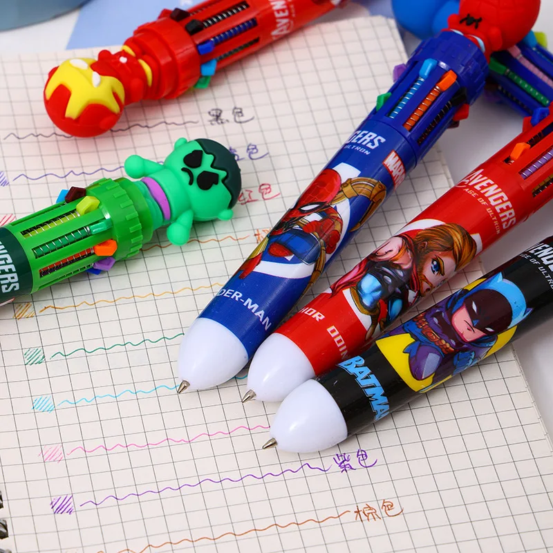 6-36pcs cartoon Spider-Man, Hulk, Batman 10 color ballpoint pen press pen, color marker multi-function stationery image 4