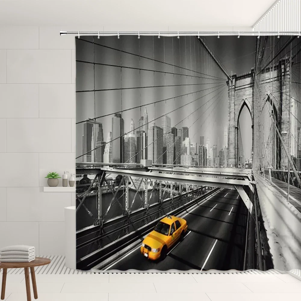London Big Ben Red Telephone Booth Retro Bathroom Shower Curtain Waterproof Polyester Fabric Home Decoration Art Bath Curtains