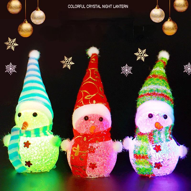 Glowing Christmas Snowman Christmas Decoration Glowing Colorful Crystal Snowman Cute Mini 16cm Christmas Snowman Doll