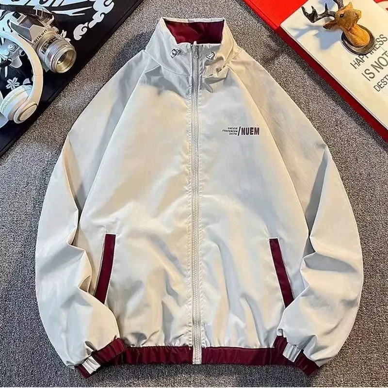 남성용 빈티지 리버시블 재킷 스탠드 컬러 봄 여름 대표팀 재킷 루즈 스포츠 아웃웨어 윈드 브레이커 남성 빈티지 90s