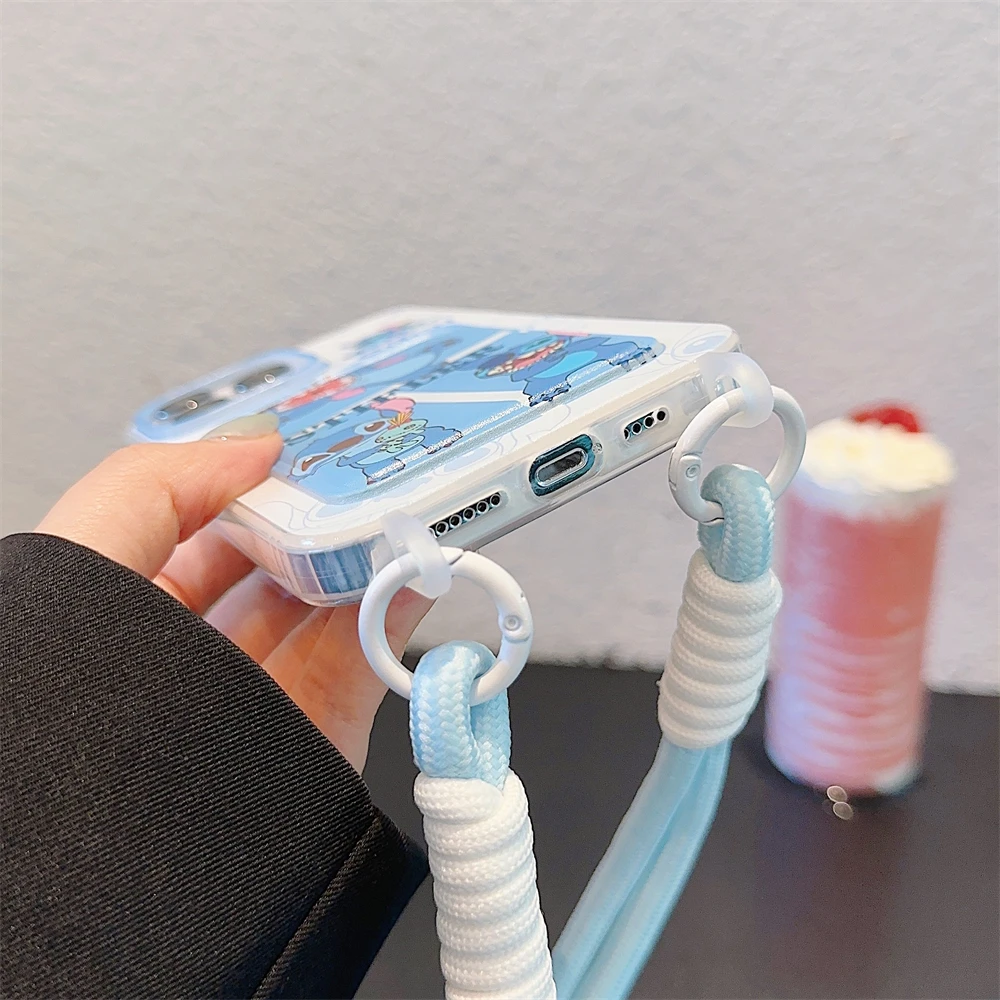 디즈니 럭셔리 릴로 스티치 카드 지갑 투명 소프트 케이스, 아이폰 11, 12, 13, 14, 15 프로 맥스 보호 3D 만화 러블리 랜야드 커버