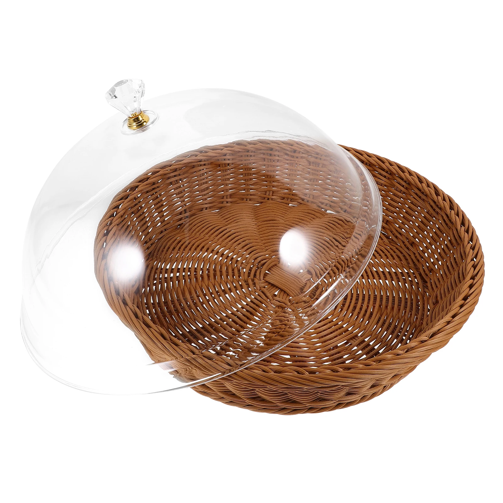 

Food Fresh-keeping Basket 36cm Transparent Lid Woven Bread Baskets Serving Tray Container Egg Acrylic Storage Fruit Vegetable