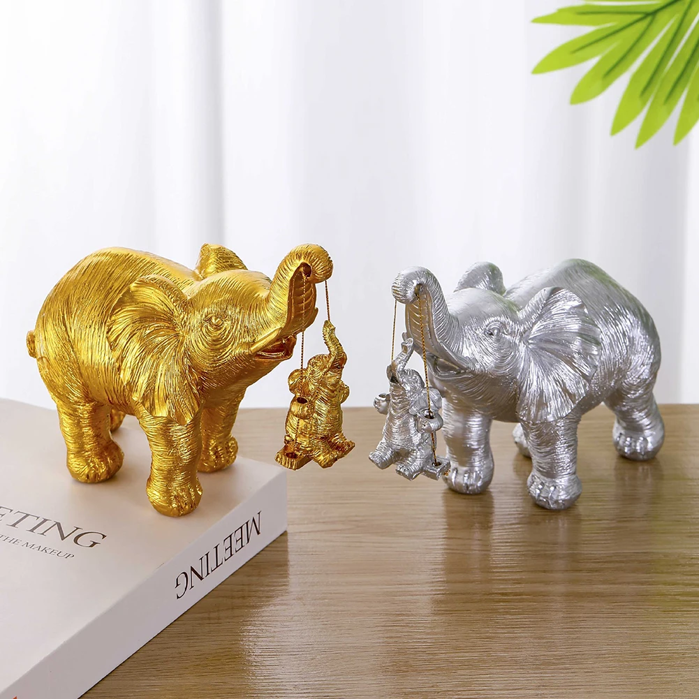 Gold Silver Animal Elephant Sculpture Brings Good Luck Lucky Elephants Ornament Swing Elephant Decor for Home Living Room Decor