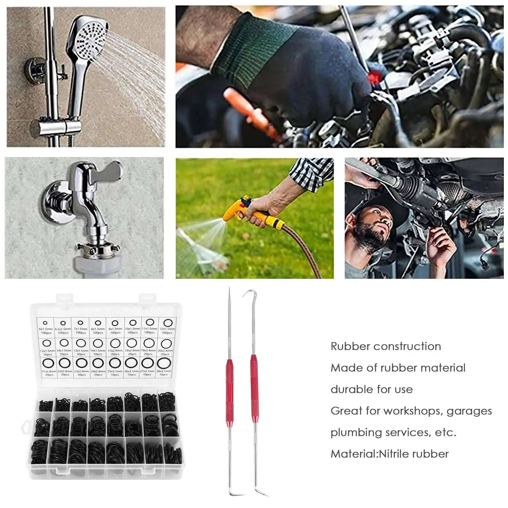 ABUH-2400PCS Nitrile Rubber O Ring Set With Hook Tools NBR Seal Rings Gasket Oring Oil-Resistant Sealing O-Ring Kit