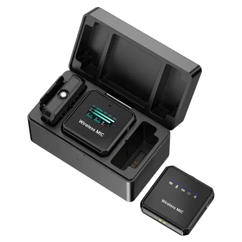 Fashion~One-To-Two Wireless Lavalier Microphone Intelligent Charging Case 2.4G Digital Display Accompaniment Noise Reduction