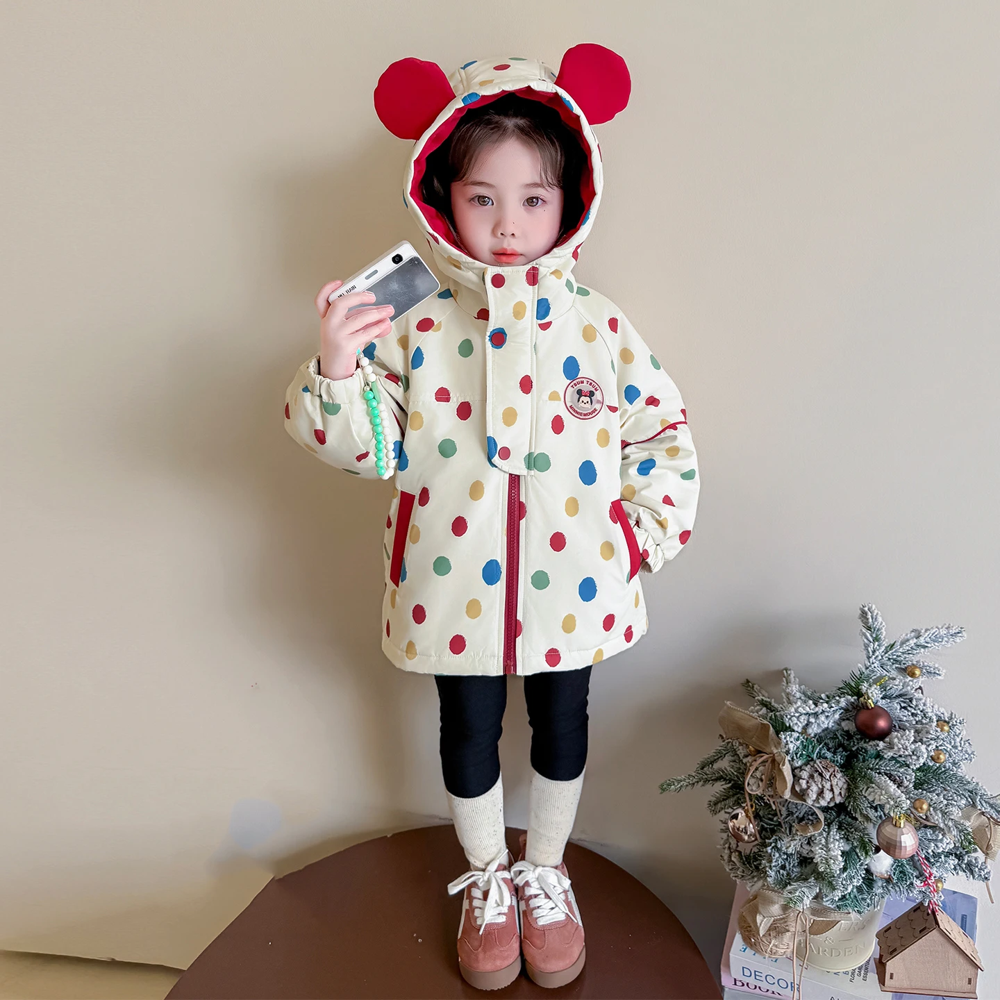 

Disney Girls' Coat Colorful Dot Mickey Stormtrooper Set Thickened Cute Cartoon Warm Coat Fashionable Warm Zipper Children's Top