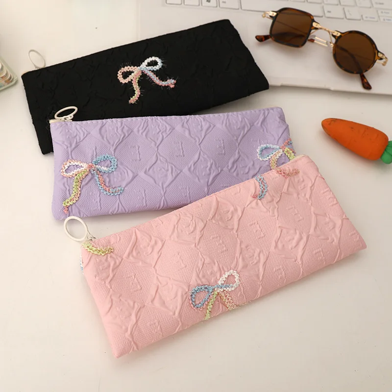 القوس مقلمة Ins عالية الجمال فتاة القرطاسية الحقيبة طالب حقيبة مستحضرات تجميل حقائب مستحضرات التجميل حقيبة أدوات الزينة سستة محفظة نسائية للعملات المعدنية حافظة للبطاقات