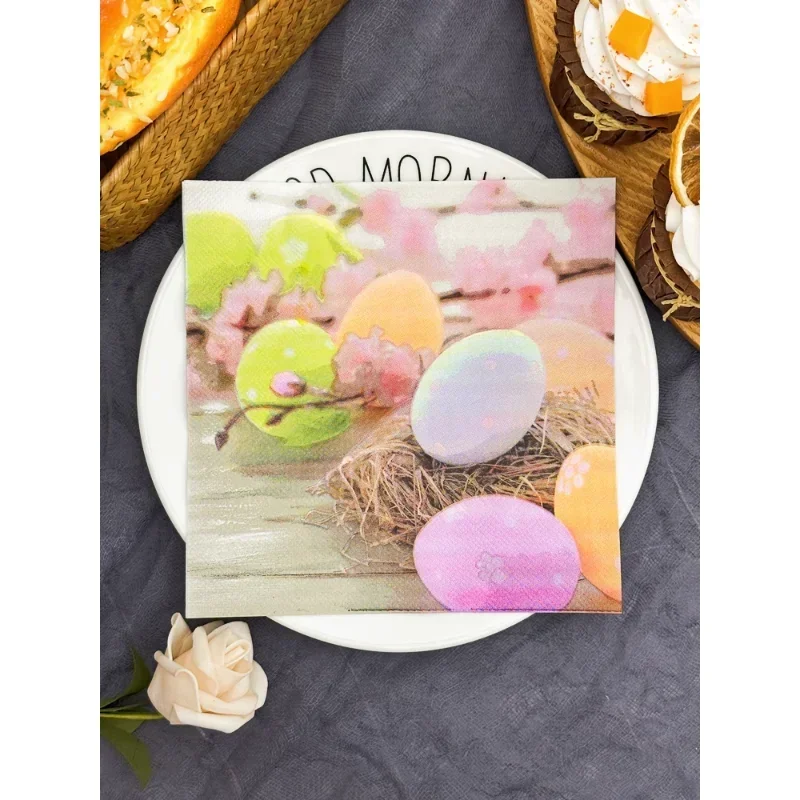 Colored Napkins Hotel Western Restaurant Table Decoration Wine Glass Flower Paper Easter Eggs Printed Paper Napkins 20 Sheets 33